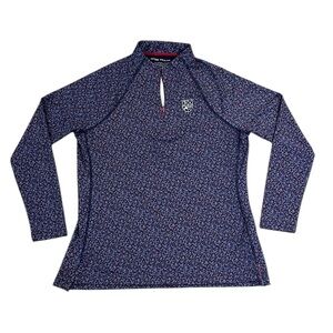 Peter Millar Long Sleeve 1/4 Zip Pullover UPF50+ Navy Blue Equestrian Polo Large